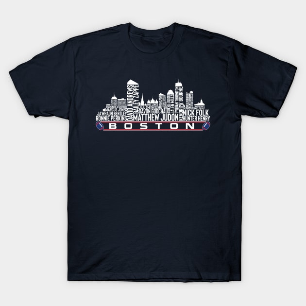 New England Football Team 23 Player Roster, Boston City Skyline T-Shirt by Legend Skyline